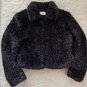 Cache Faux Fur Leopard Print Jacket crop